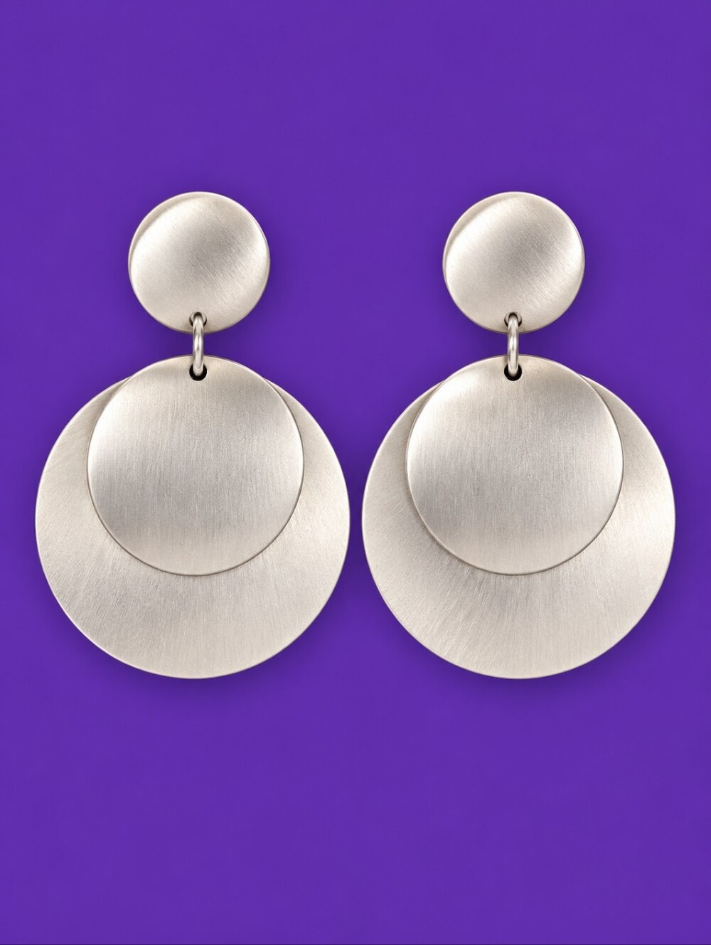 Vintage Brushed Silver Double Disc Drop Earrings